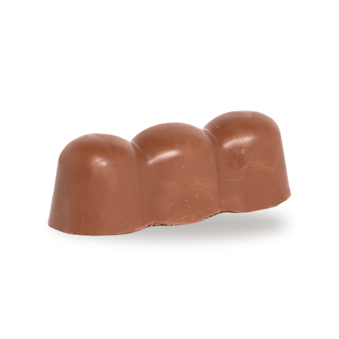 A whole Three Hazelnut — a milk chocolate piece