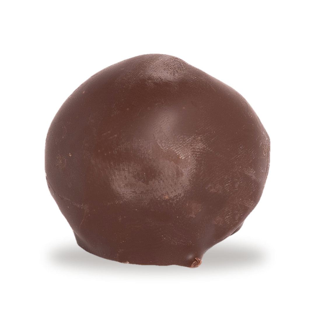 A whole Pistachio with Walnut — a dark chocolate round