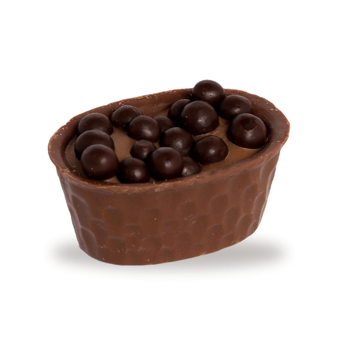 A whole Crisped Rice Toffee — a chocolate piece with milk & dark chocolate