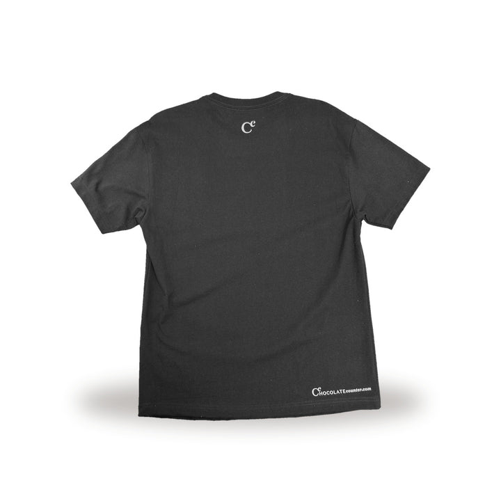 C.C. T-Shirt — back view with Cc at the collar and CHOCOLATEcounter.com at the hem