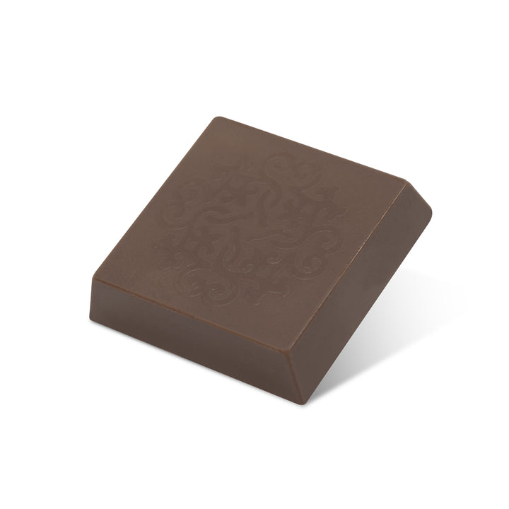 Square milk chocolate with embossed top, Dubai by Chocolate Counter