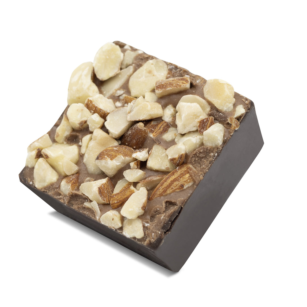 Square dark chocolate with nut topping, Biscuit w/Nuts Dark by Chocolate Counter