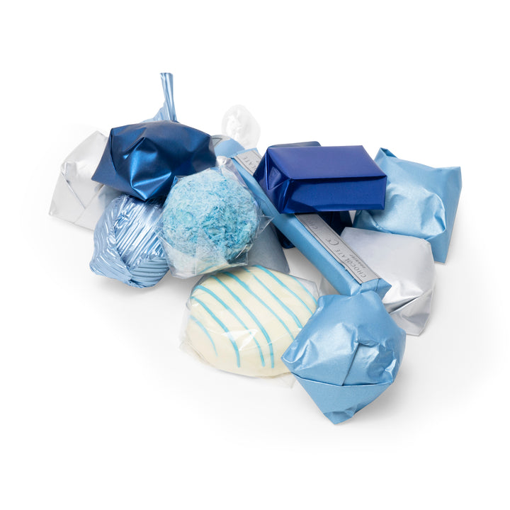 Blue and silver baby motif chocolates assortment