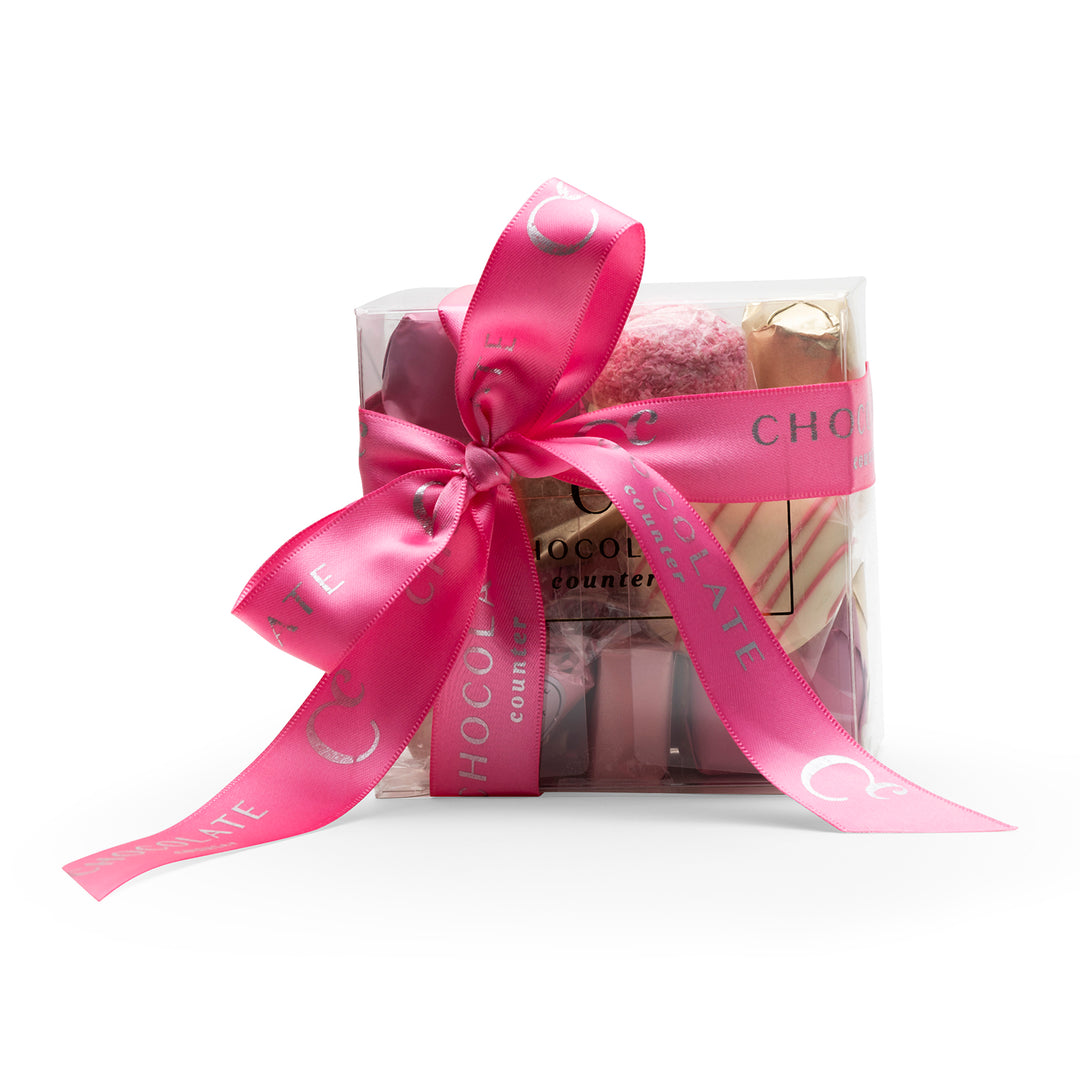 Pink ribbon baby-themed chocolate box