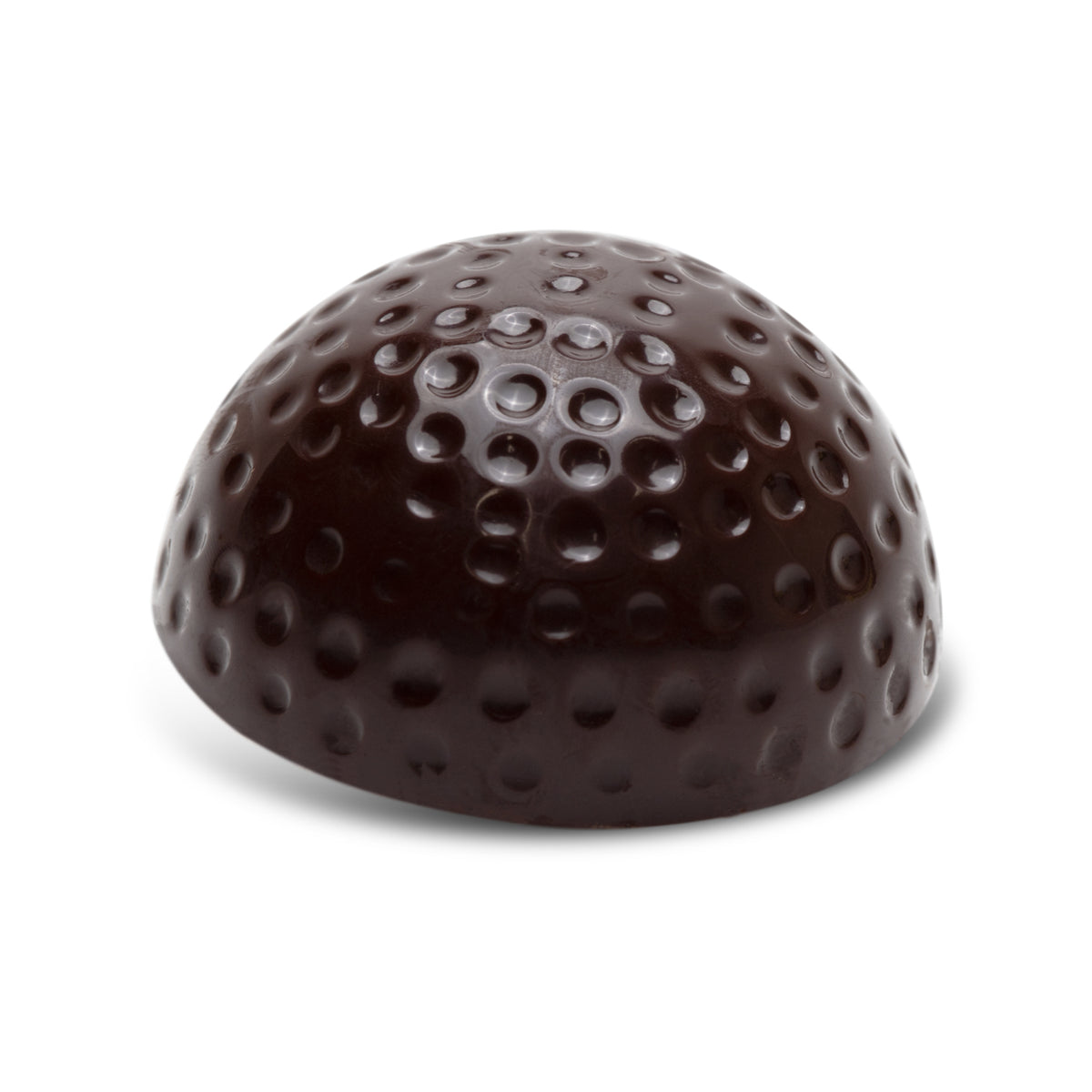 Dome-shaped dark chocolate with praline and shredded nut filling