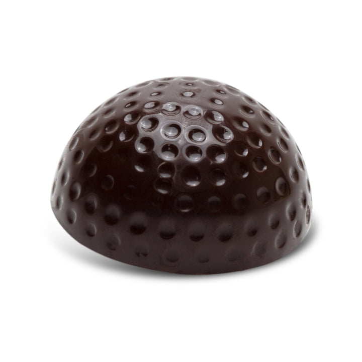 Dome-shaped dark chocolate with praline and shredded nut filling