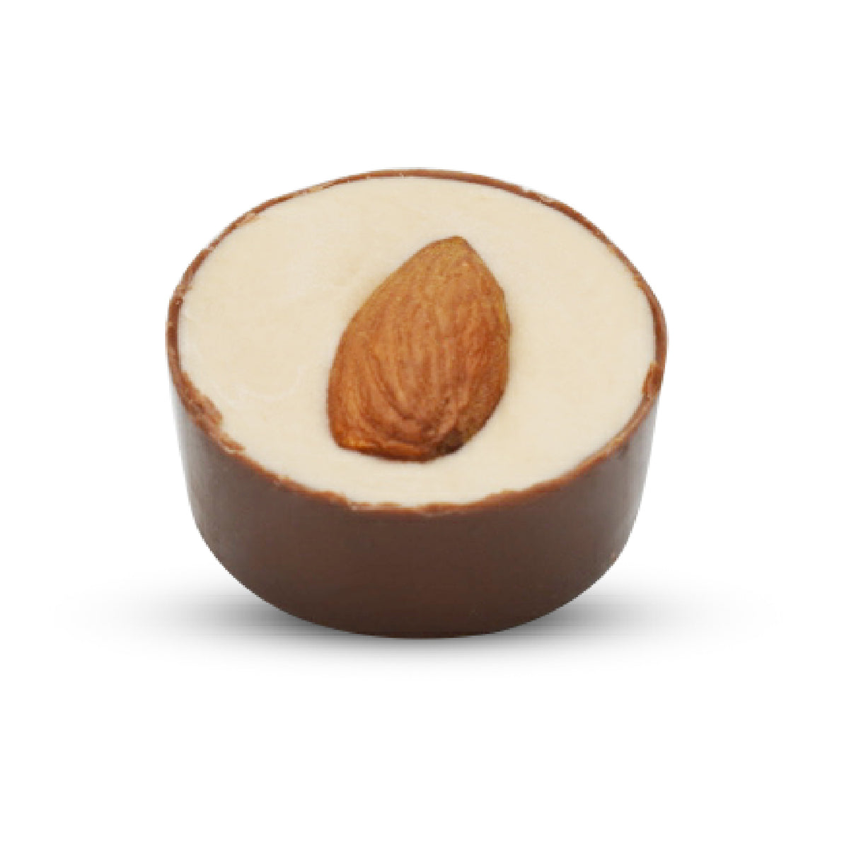 Salted caramel milk chocolate cup topped with whole almond