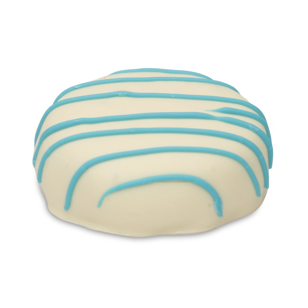 Cocoa cookie with blue drizzle