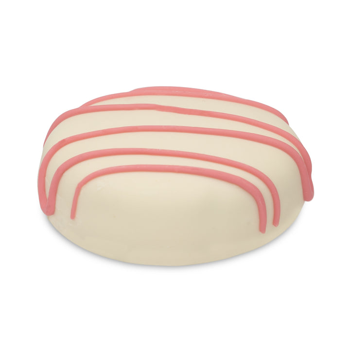 Cocoa cookie with pink drizzle