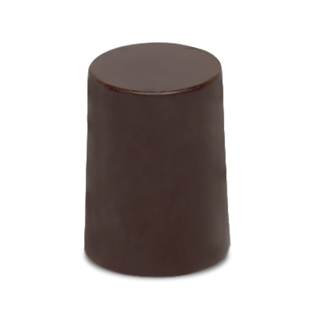 Front view of Feuilletine Dark chocolate roll with glossy dark exterior.