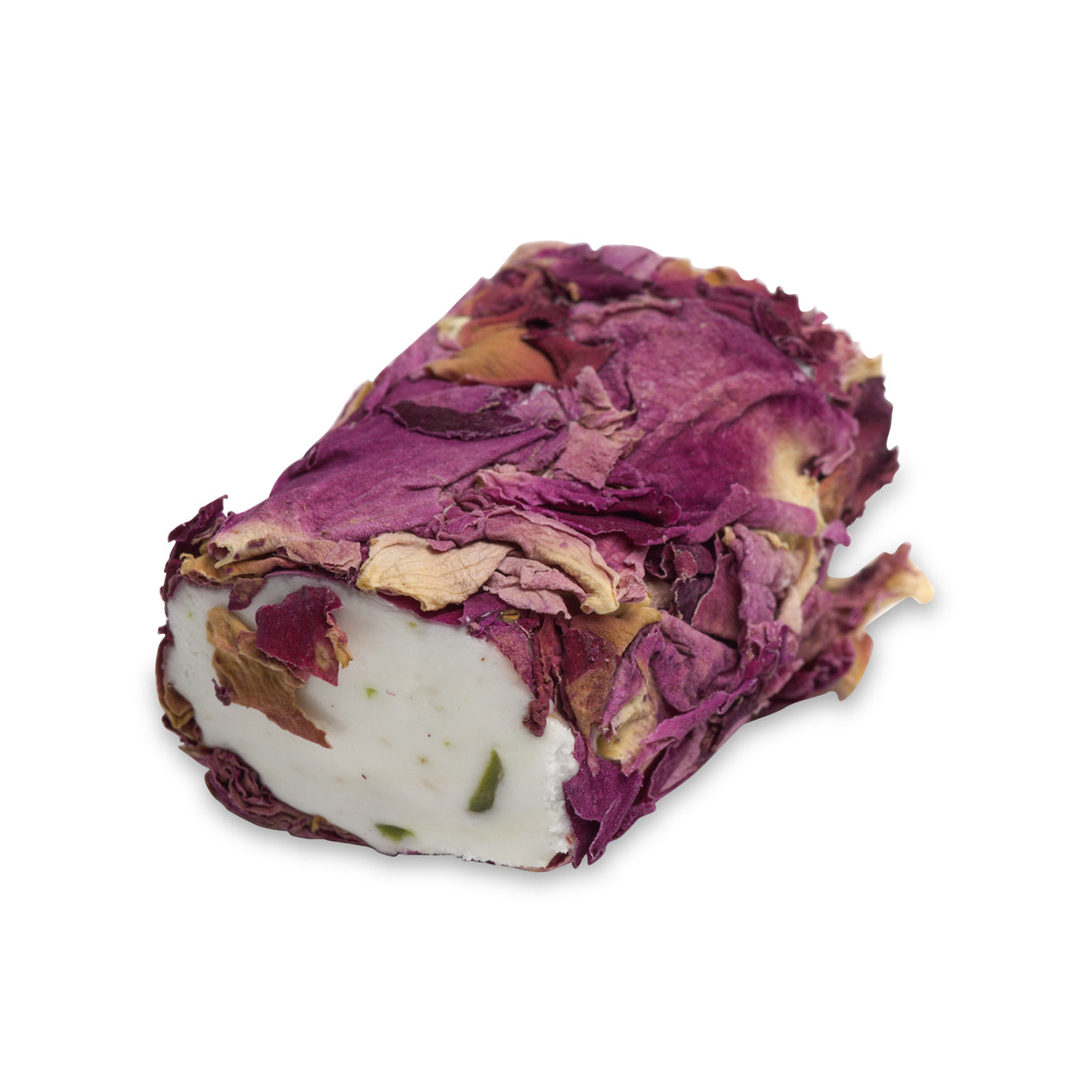 Lokum roll wrapped in dried rose petals
