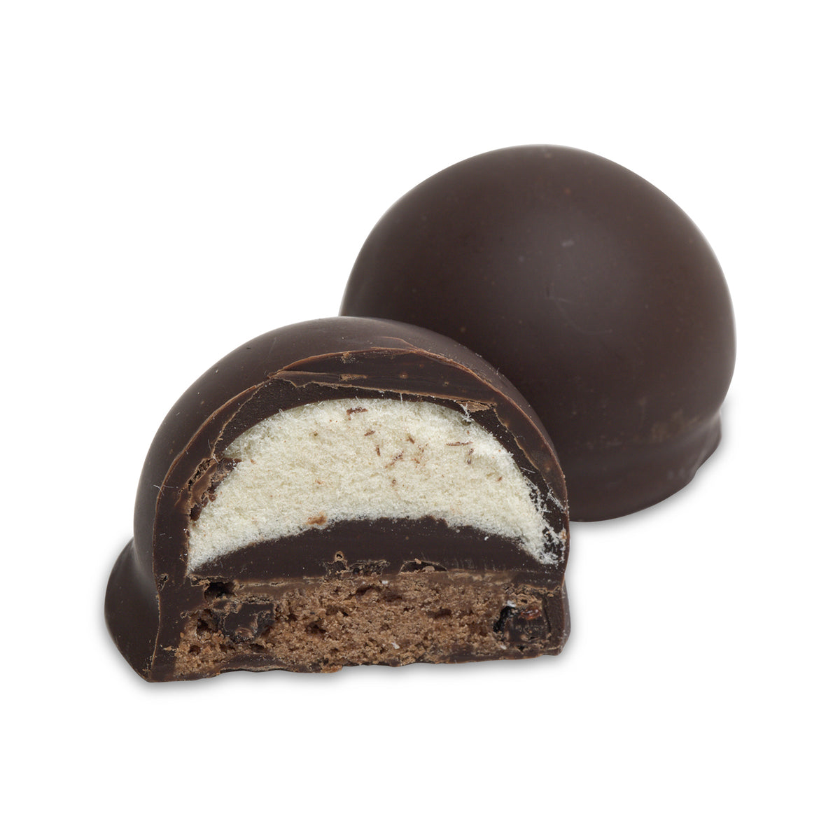 Cross-section of Cotton Candy Dark showing cotton candy cream and biscuit cookie center
